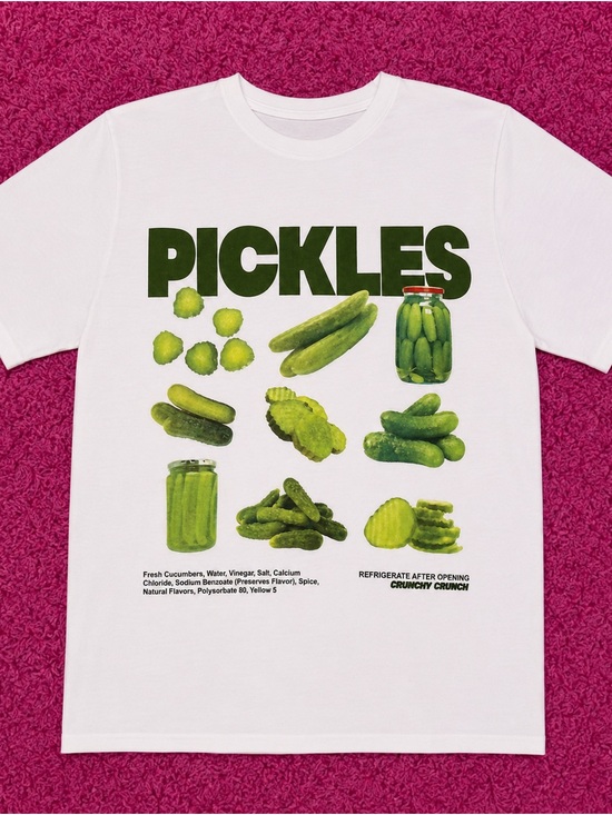 Tops - Pickles Graphic White Tee - Green Pickle Print